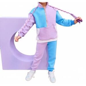 NEW BISBY girl's quilted trellis jogger in lavender/ blue